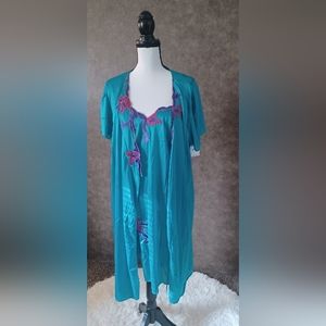 Women's Ventura 2 Piece Blue Nightgown Calf Sleeveless Set Plus Size 1X